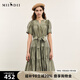謎底荷葉邊連衣裙2024夏季新品復古文藝風(fēng)中長(cháng)裙配腰帶242ML0564 干苔綠 M