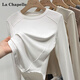 拉夏貝爾圓領(lǐng)長(cháng)袖打底衫女秋冬弧形下擺修身齊腰上衣 米白色 M