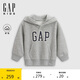 GAP男女童2025秋季新款Logo膠印抓絨套頭連帽衫兒童裝衛(wèi)衣829299