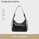 CHARLES&KEITH褶皺油蠟皮手提單肩腋下包女生日禮物CK2-40271360 Noir黑色 M