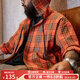 馬登工裝 美式休閑色織格紋連帽衫秋季橘紅格子襯衫長(cháng)袖襯衣 橘紅格 （寬松版型） L