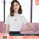 三彩2025秋季新款純色立領(lǐng)T恤正肩短袖上衣修身套頭衫女 米白色 M