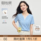 熙世界sllsky撞色小V領(lǐng)拼接短袖T恤女2025新款夏季休閑通勤正肩上衣 粉紫幽蘭 XL