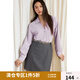 獨束大碼女裝2025春法式V領(lǐng)蕾絲拼接襯衫微胖氣質(zhì)通勤顯瘦上衣 薄霧紫 XL (尺碼：3)
