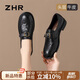 ZHR頭層牛皮樂(lè)福鞋女粗跟英倫單鞋女復(fù)古經(jīng)典皮鞋女鞋 S503 黑色 36 