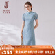 經(jīng)典故事（JANE STORY）2025新款夏季年輕款高端蕾絲旗袍改良版氣質(zhì)日?？纱┢炫圻B衣裙 J02淺藍色 M