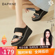 達(dá)芙妮（DAPHNE）拖鞋女夏季外穿厚底松糕一字拖新款仙女風(fēng)休閑沙灘涼拖 黑色 跟高7.5cm 34 (220mm) 標(biāo)準(zhǔn)碼