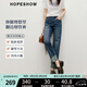 紅袖水洗做舊牛仔褲2025春季新款女裝直筒翻邊中高腰顯瘦休閑九分褲 深牛仔藍072 M