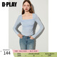 DPLAY2025春季小上衣baby藍(lán)上衣方領(lǐng)上衣修身打底衫女藍(lán)色上衣 晴空藍(lán) S