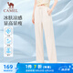 駱駝（CAMEL）直筒針織女褲彈力休閑防曬運(yùn)動(dòng)長(zhǎng)褲 Y25BA0L6002 奶油杏 L