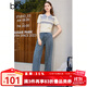 百圖betu女裝春夏新款毛針織衫美式學(xué)院風(fēng)正肩條紋短袖女2402T09 淺杏色 M