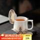 唐豐陶瓷茶杯個(gè)人專(zhuān)用泡茶杯子高檔羊脂玉白瓷辦公室水杯帶蓋馬克杯 江崖言宋辦公杯360ml