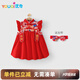 優(yōu)奇嬰兒衣服連衣裙夏季女寶寶周歲禮服百歲百天衣服宴禮紅色喜慶裙子