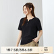 纖莉秀大碼女裝休閑簡(jiǎn)約百搭純色小V領(lǐng)正肩短袖T恤胖mm夏新款2359 黑色 3XL