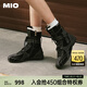 MIO歐陽娣娣|羅予彤同款米奧高幫賽車女2025新款拳擊馬丁靴綁帶長靴 黑色 35 (225mm)