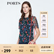 PORTS寶姿 新品商場同款女裝 夏季新品紅花藍(lán)屋荷葉邊領(lǐng)上衣 丈青印花 S (4)