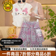 G.DUCKKIDS小黃鴨童裝女童套裝夏季兒童衣服女小童短袖T恤格子裙夏裝兩件套 KT貓咪八角裙套裝 120 尺碼5~6歲【110-120cm】cm