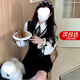 LZJV連衣裙2025春秋新款學(xué)院風(fēng)減齡少女感polo領(lǐng)拼接撞色假兩件小黑裙 黑色L(110-120)