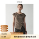 INSISFEMME亞麻2025夏季新款蕩領(lǐng)新中式斜門襟設(shè)計連袖T恤上衣女 馬德里棕 L