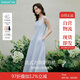 茵曼（INMAN）法式收腰顯瘦方領(lǐng)吊帶連衣裙女裝2025夏季新品長裙子 藍(lán)色 M