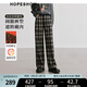 紅袖復(fù)古格子休閑褲冬季2024新款女裝質(zhì)感中高腰顯瘦寬松闊腿奶奶褲 黑格909 L