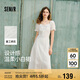 森馬（Semir）連衣裙女設(shè)計(jì)感重工繡花夏2025花邊翻領(lǐng)泡泡袖小白裙107425114041