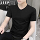 JEEP SPIRIT23夏新款莫代爾短袖t恤男純色v領(lǐng)冰絲速干體恤上衣服潮流夏 黑色 XL (135-150斤合身)