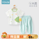 優(yōu)奇男女寶寶短袖長褲嬰兒夏季薄款套裝a類一1-2歲6-12個月兒童衣服夏 快樂小魚+清爽綠 90