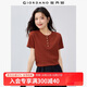 佐丹奴短袖T恤女彈力坑條亨利衫心形紐扣復古亨利領(lǐng)上衣05325467 04橘紅 L