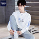 TEEK重磅純棉圓領(lǐng)男士拼接寬松衛衣2025秋冬款青年印花男裝外套上衣服 YC2750白色 XL