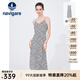 Navigare意大利小帆船無(wú)袖連衣裙女士夏季修身時(shí)尚碎花裙薄款吊帶裙 科技白/黑 M 碼