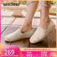 斯凱奇（Skechers）女鞋秋季漁夫鞋單鞋新中式蕾絲平底鞋淺口一腳蹬通勤鞋113025