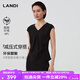 LANDI[減壓式穿搭]LANDI醋酸V領(lǐng)褶皺設(shè)計(jì)收腰小衫女套裝T恤2025夏新品 石墨黑上衣 L