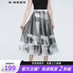 S.DEER圣迪奧女夏季時尚休閑松緊撞色印花網(wǎng)紗拼接長裙S21261113 黑色/91 M 165
