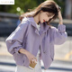 愛(ài)葵茵短款連帽通勤外套女2025年春秋新款小個(gè)子百搭寬松休閑夾克上衣 紫色 雙層 M 96-105斤