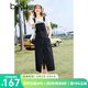 百圖betu女裝春夏新款背帶裙減齡設(shè)計感開叉牛仔背帶裙女2403D10 深牛仔藍 L