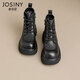 卓詩(shī)尼厚底馬丁靴女2025年秋冬季新款潮酷機車(chē)單靴子英倫風(fēng)增高加絨短靴 黑色-單里 38