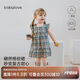 babylove女寶寶無袖連衣裙夏季純棉格子裙嬰兒裙子刺繡甜美可愛公主裙