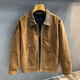 GUANGAN AEPE高訂彷牛反絨覆古巴恩風(fēng)翻領(lǐng)外套男士秋季新款美式機車(chē)夾克男皮衣 卡其色 撞色翻領(lǐng)寬松版型 L 120-135斤