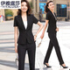 伊雅露莎夏季職業(yè)西裝女套裝微彈免燙短袖商務(wù)通勤正裝小西服顯瘦工衣8807 黑色西裝+長(cháng)褲 M （90-100斤）