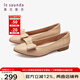 萊爾斯丹春季新款時尚優(yōu)雅蝴蝶結(jié)尖頭平跟女鞋單鞋4T15402 杏色 BEK 37