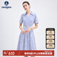 Navigare意大利小帆船女全棉X版短袖條紋印花連衣裙2322875520 藍 L 
