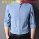 KOOSHI奢品2025男立領(lǐng)中國風(fēng)粉色襯衫仿亞麻棉布潮流中年爸爸夏 藍色 2XL 180