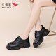 紅蜻蜓小皮鞋女新款牛皮透氣增高鞋女士軟底輕便工作鞋WTB152731黑色38