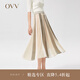 OVV2022春夏新款女裝多色條紋彈力松緊拼接百褶時尚針織半身裙GQAZJ12001A 卡其綠鑲拼01 L