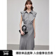 ELLE復(fù)古港風(fēng)飛袖通勤連衣裙女2025夏季新款氣質(zhì)時(shí)尚優(yōu)雅小眾長裙 中灰 L