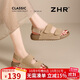 ZHR反絨牛皮涼鞋女夏季復古透氣勃肯鞋女軟底搭扣女鞋 IL02 卡其色37