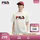 FILA 斐樂官方男子針織短袖衫2025夏新款狐貍刺繡休閑舒適純棉T恤 云菇白-WT M 170/92A/M