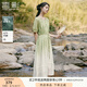 香影果綠色漸變苧麻連衣裙女2025夏季新款萊賽爾天絲泡泡袖系帶裙 果綠 M 160/84A/95-110斤