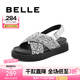 百麗（Belle）新穎亮片休閑涼鞋女舒適厚底增高涼鞋B1922BL4 銀色 35 (225mm)